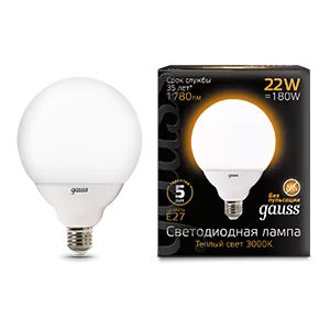 Лампа Gauss G125 22W 1800lm 3000K E27 LED 1/10