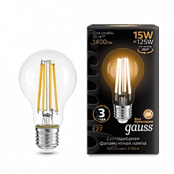 Лампа Gauss Filament А60 15W 1400lm 2700К Е27 LED 1/10/40