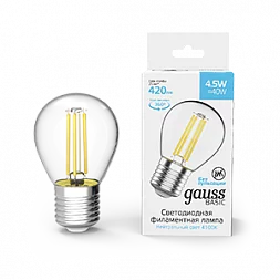 Лампа Gauss Basic Filament Шар 4,5W 420lm 4100К Е27 LED 1/10/50