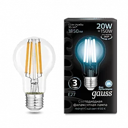 Лампа Gauss Filament А60 20W 1850lm 4100К Е27 LED 1/10/40