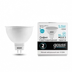 Лампа Gauss Elementary MR16 5.5W 450lm 4100К GU5.3 LED 1/10/100