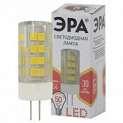 Лампочка светодиодная ЭРА STD LED JC-5W-220V-CER-827-G4 G4 5Вт керамика капсула теплый белый свет