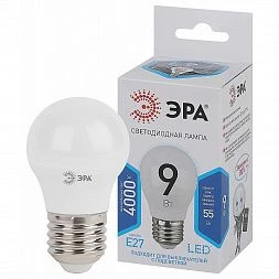 Лампочка светодиодная ЭРА STD LED P45-9W-840-E27 E27 / Е27 9Вт шар нейтральный белый свет