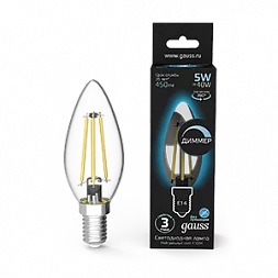 Лампа Gauss Filament Свеча 5W 450lm 4100К Е14 диммируемая LED 1/10/50